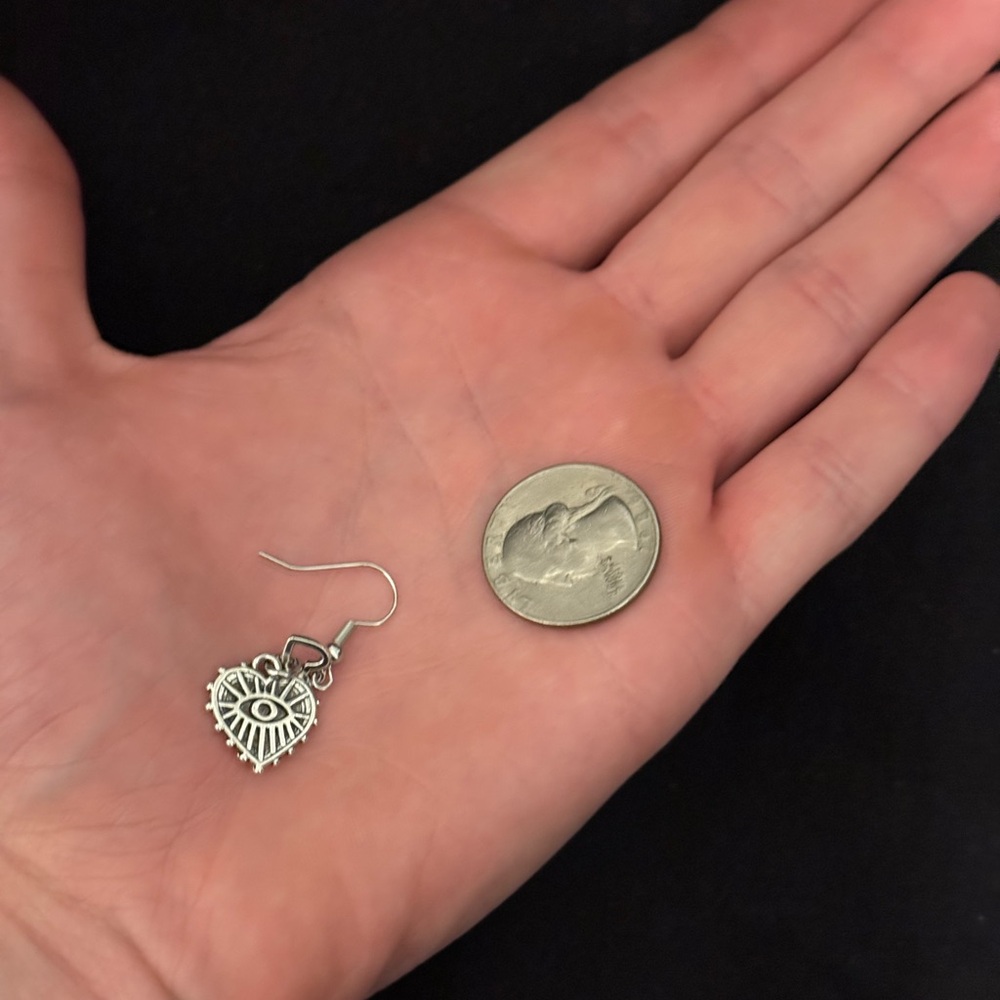 Silver Heart-Shaped Crystal Earrings - Picture 3 of 3